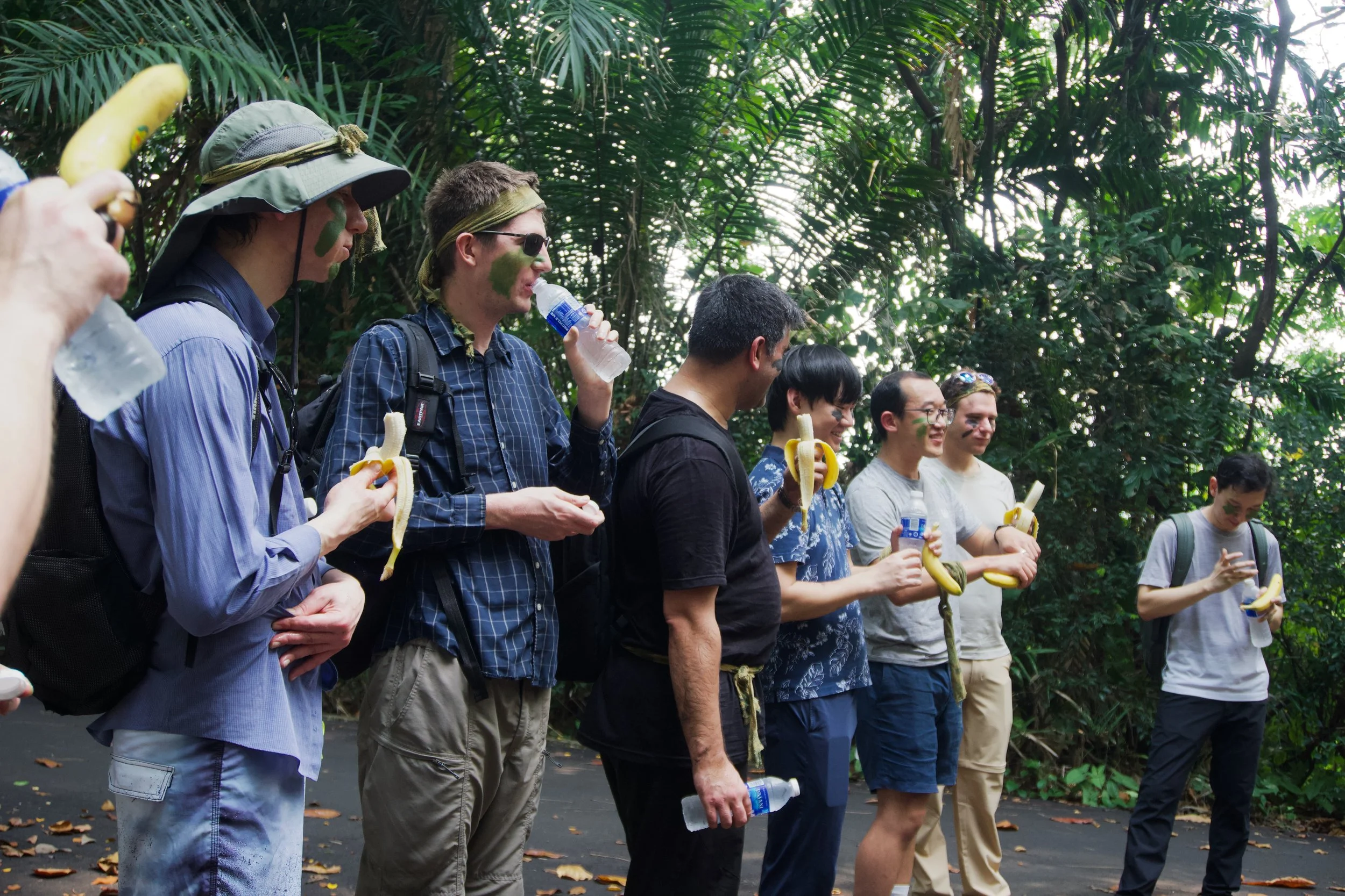 Citadel Securities participants eating bananas and drinking water during the break at Spur Battery, Fort Serapong.