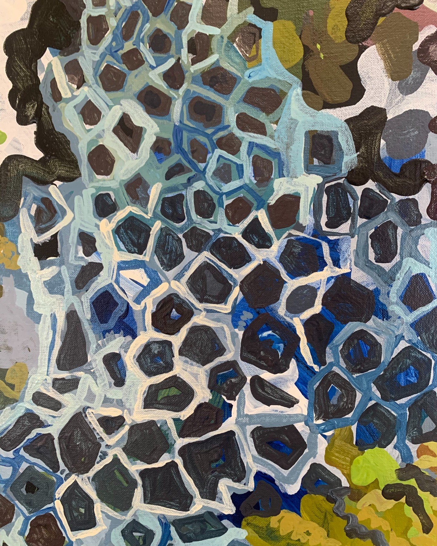 Layers and layers of blue in the studio.

Pictured here is a large painting in progress of intertidal delights featuring lots of blue. Followed by a vibrant wall I was drawn to in San Cristobal De Las Casas in Mexico earlier this year. Confidence in 