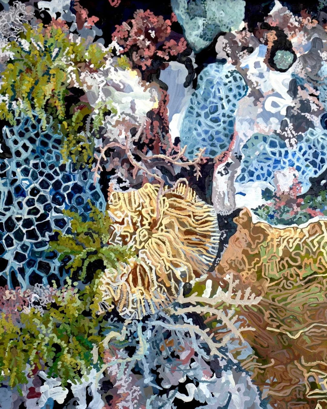 Reef Reveal. Gouache and acrylic on linen.

My largest painting to date and a favourite too! I'm working on some smaller works inspired by this larger work to be released in time for festive season! Stay tuned 🌻

 #worksonpaper #femaleartist #austra