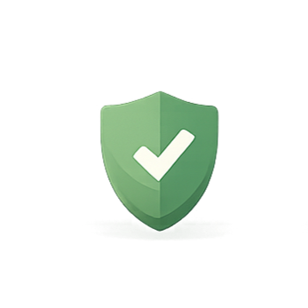 Green shield with a white checkmark in the center.