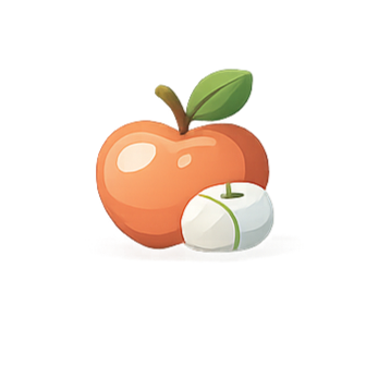 An apple with a leaf and a white computer mouse placed in front of it.