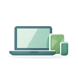 Illustration of a laptop, smartphone, and tablet devices.