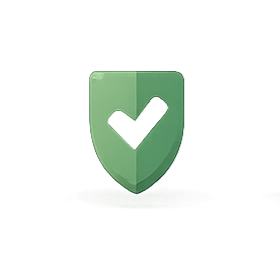 A green shield with a black heart shape in the center, casting a shadow underneath.