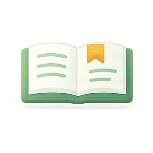 An open book with a yellow bookmark on the right page, green cover, and blank pages, surrounded by green grass.