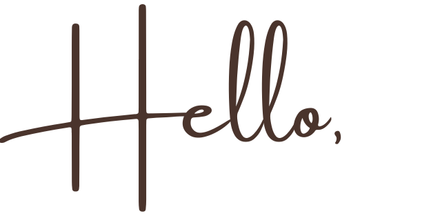 The text reads 'Hello,' in a cursive font on a white background.