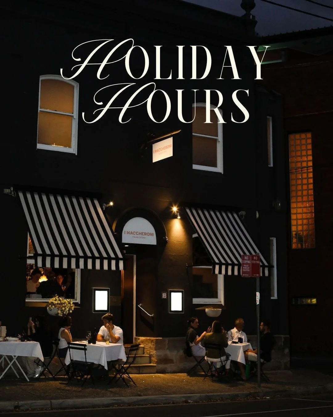 Holiday Hours at I Maccheroni! 💛

Closing: Christmas Day, Boxing Day, New Year's Eve and New Year's Day. 

Otherwise, we're open as usual, and look forward to celebrating the wonderful year together with our nearest and dearest! 

Link in bio to boo