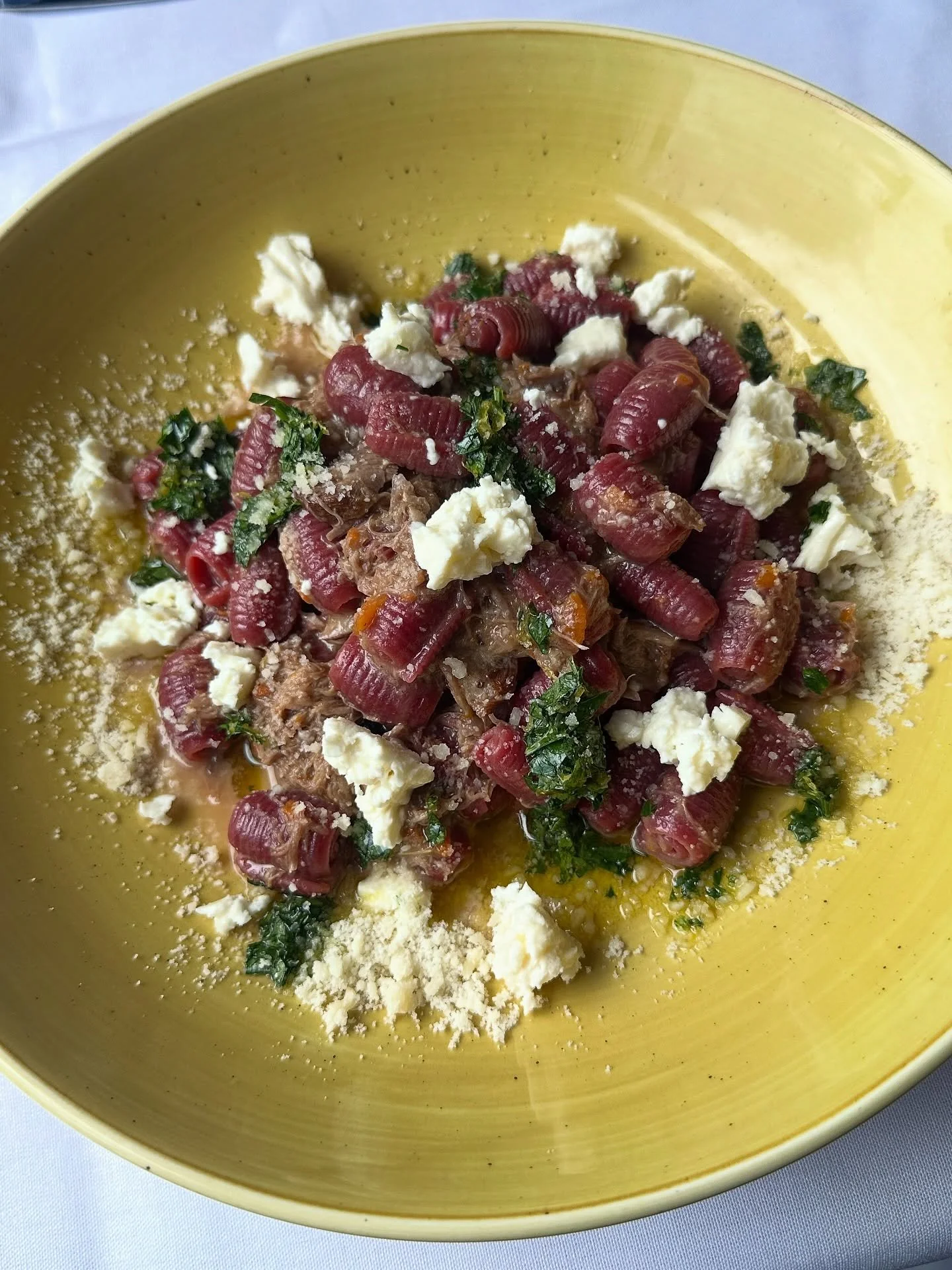 Garganelli pasta, braised lamb ragout, gremolata, ricotta salata. Now available as a Pasta Kit via I Maccheroni at Home ❤️ Delivery or Pick Up available, Link in bio to see the full menu.