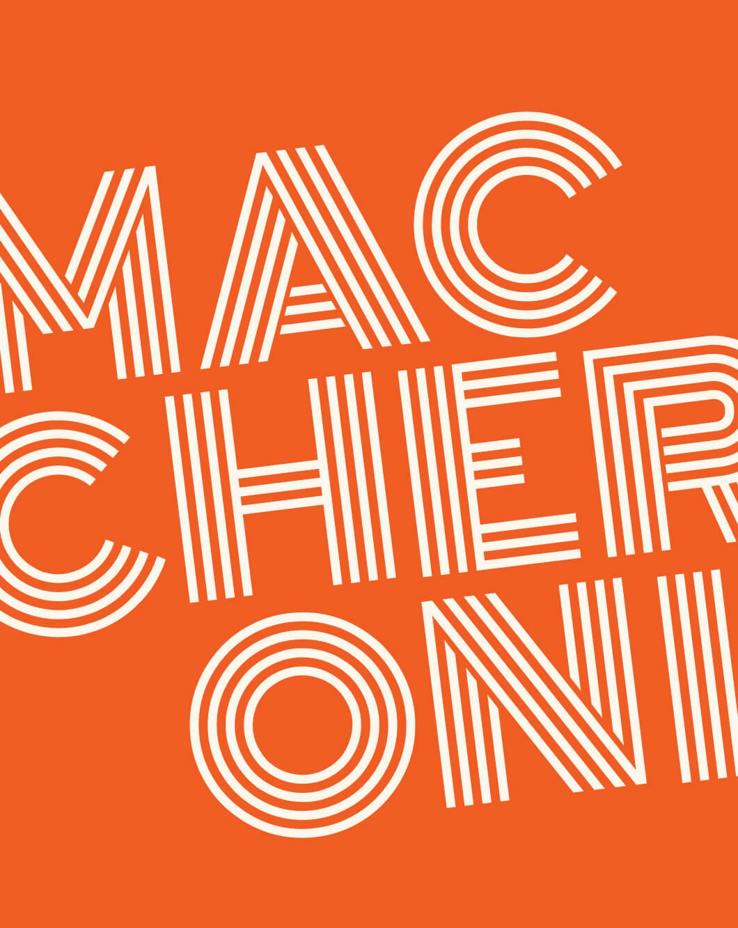 Bold orange background with I Maccheroni Italian restaurant logo on top 
