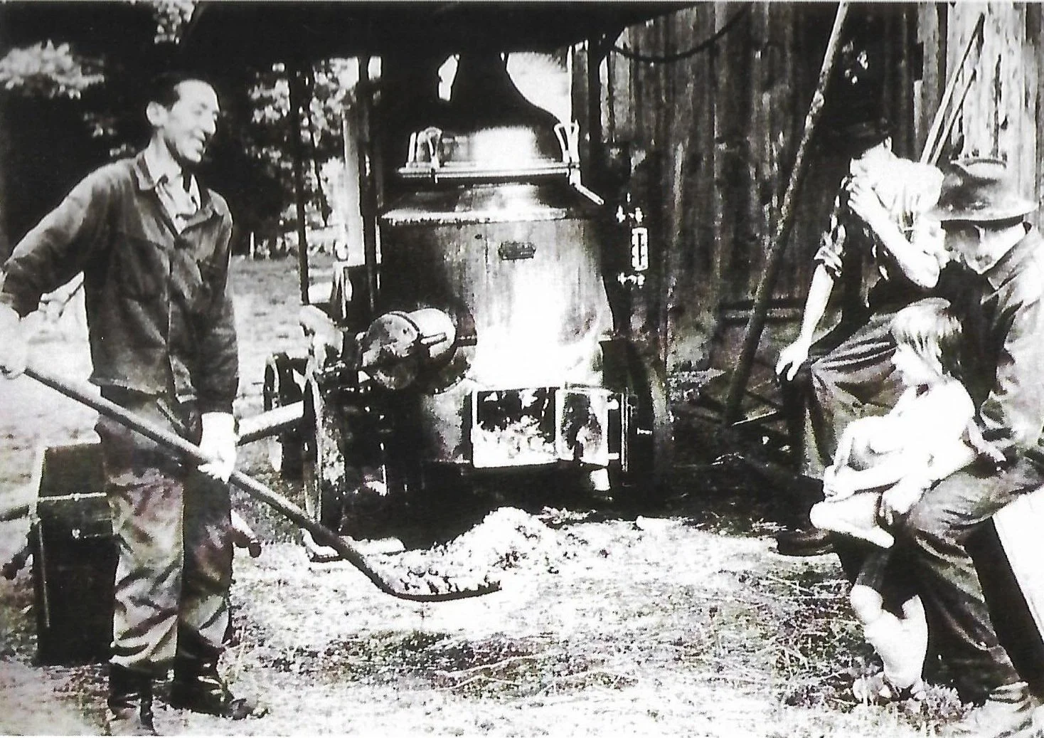Distilling brandy in Andy's father's hometown in Austria around 1950.