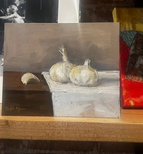 small wood paintings by Ewelina Flamm, oil on wood, custom portraits available