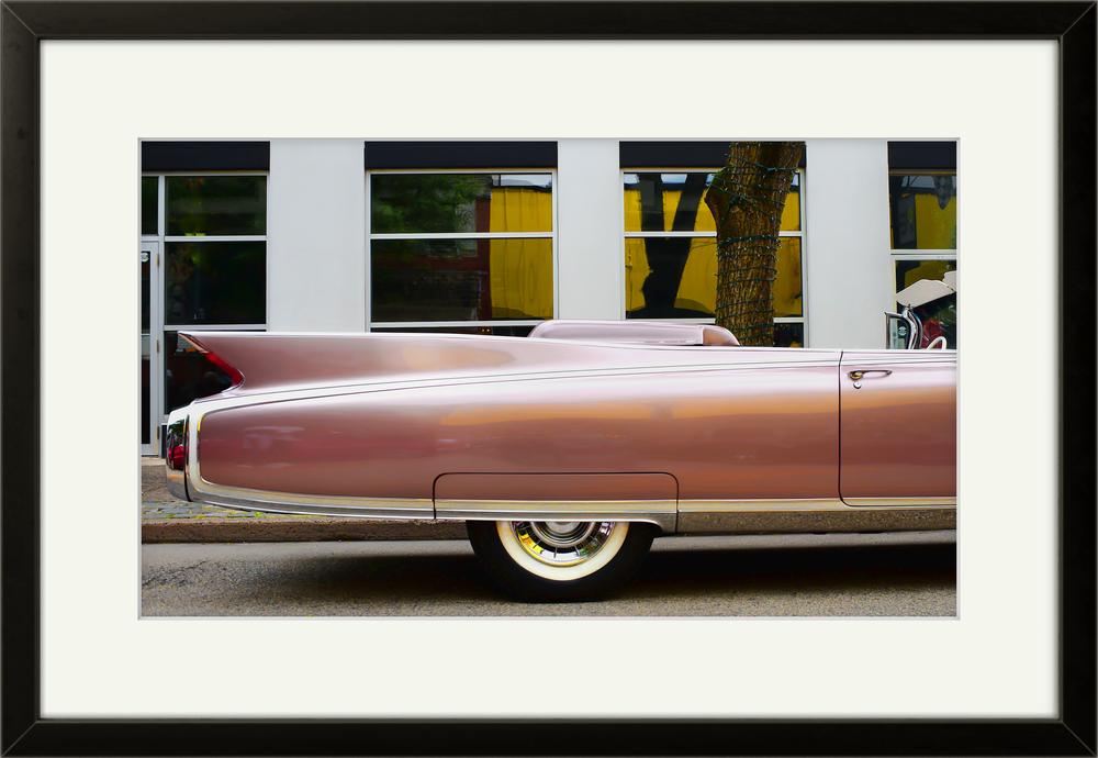 "Car Show" by George Johnson, framed matted print, 25.5"x17.25"