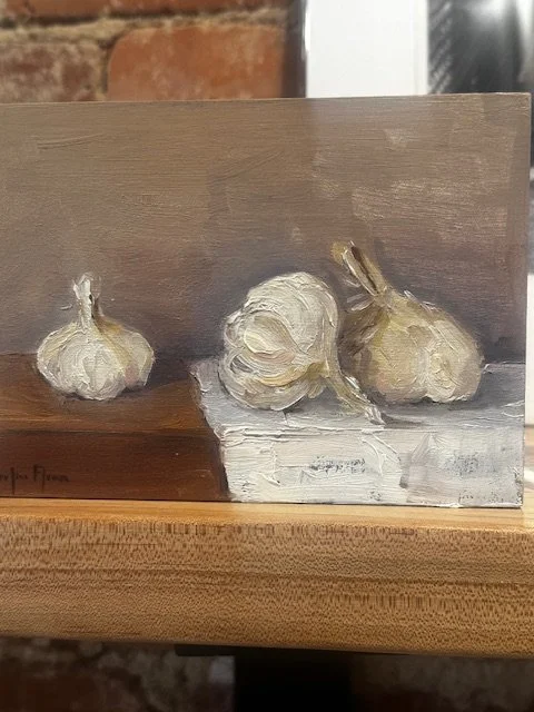 small wood paintings by Ewelina Flamm, oil on wood, custom portraits available
