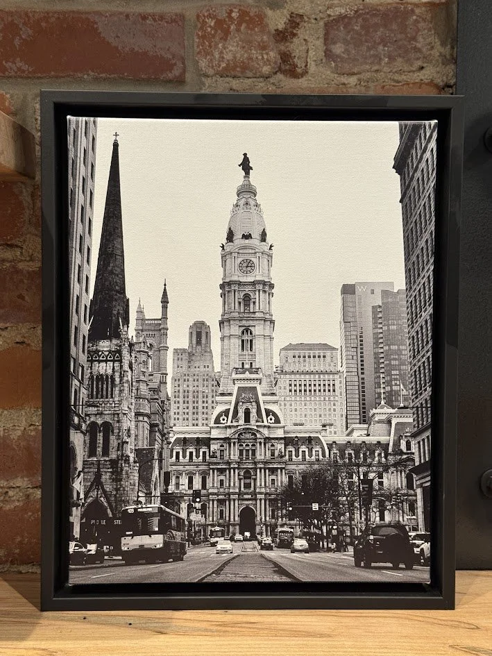 "City Hall Noir" by Aaron Schantz, different sized matted prints, as well as prints on wood and canvas available