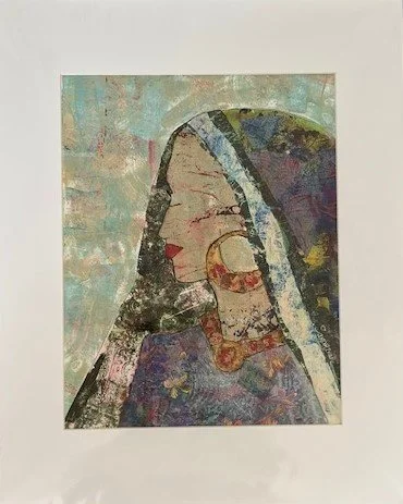 "Serenity" by Samar Bayatti, hand-painted paper collage, hand-embellished prints available