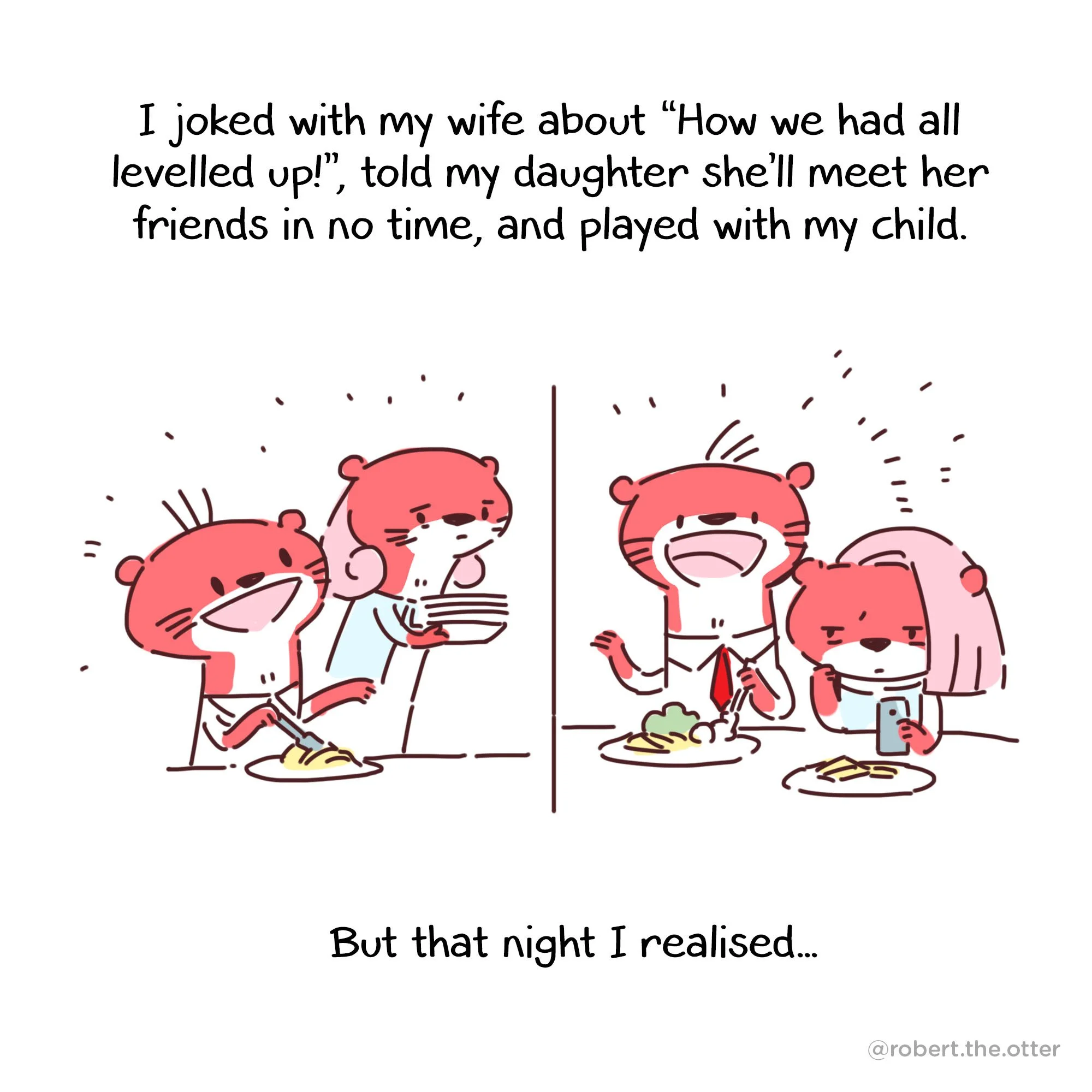 Comic of cute red otter animal cartoon mascot character