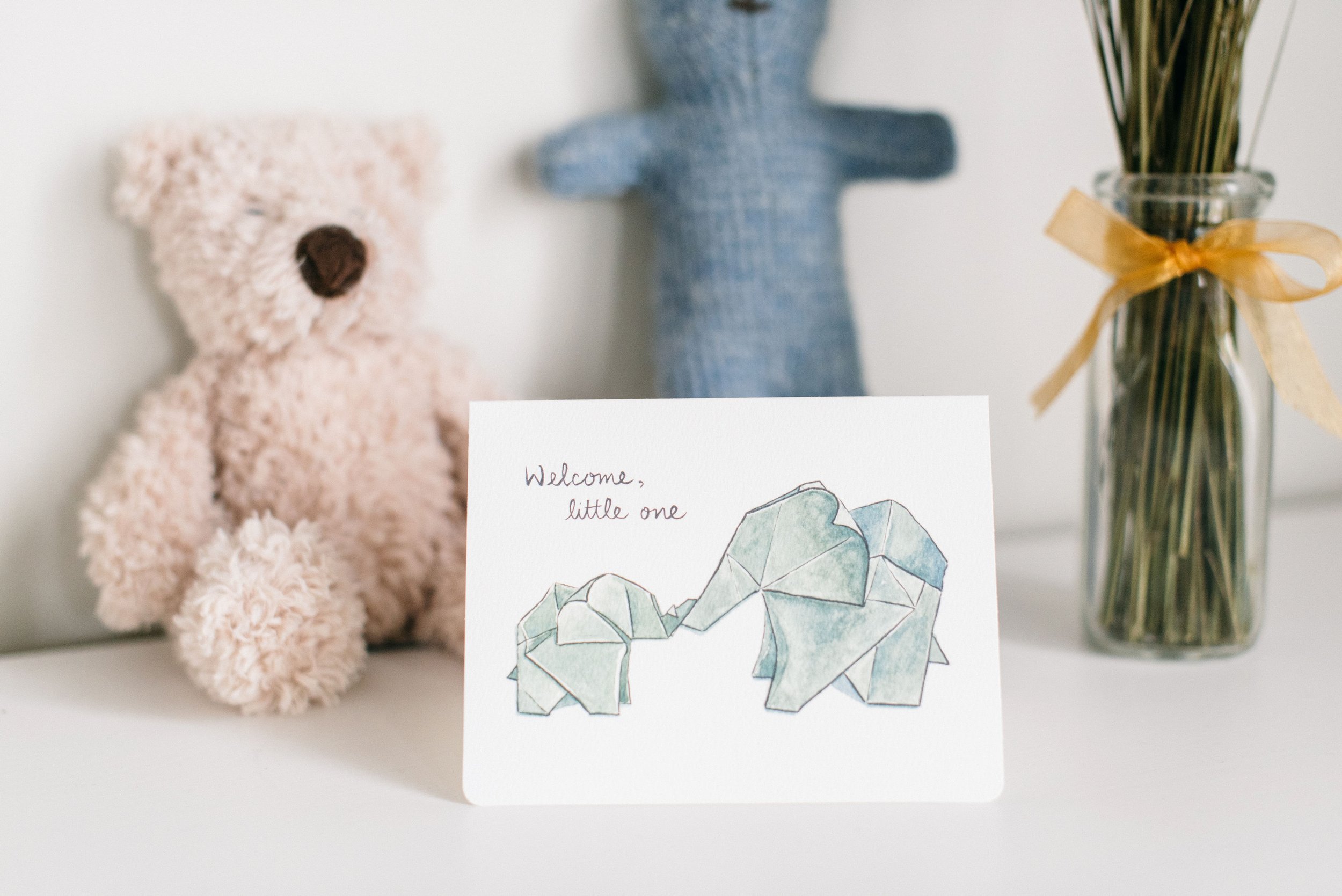 Origami Elephants - Baby Greeting Card