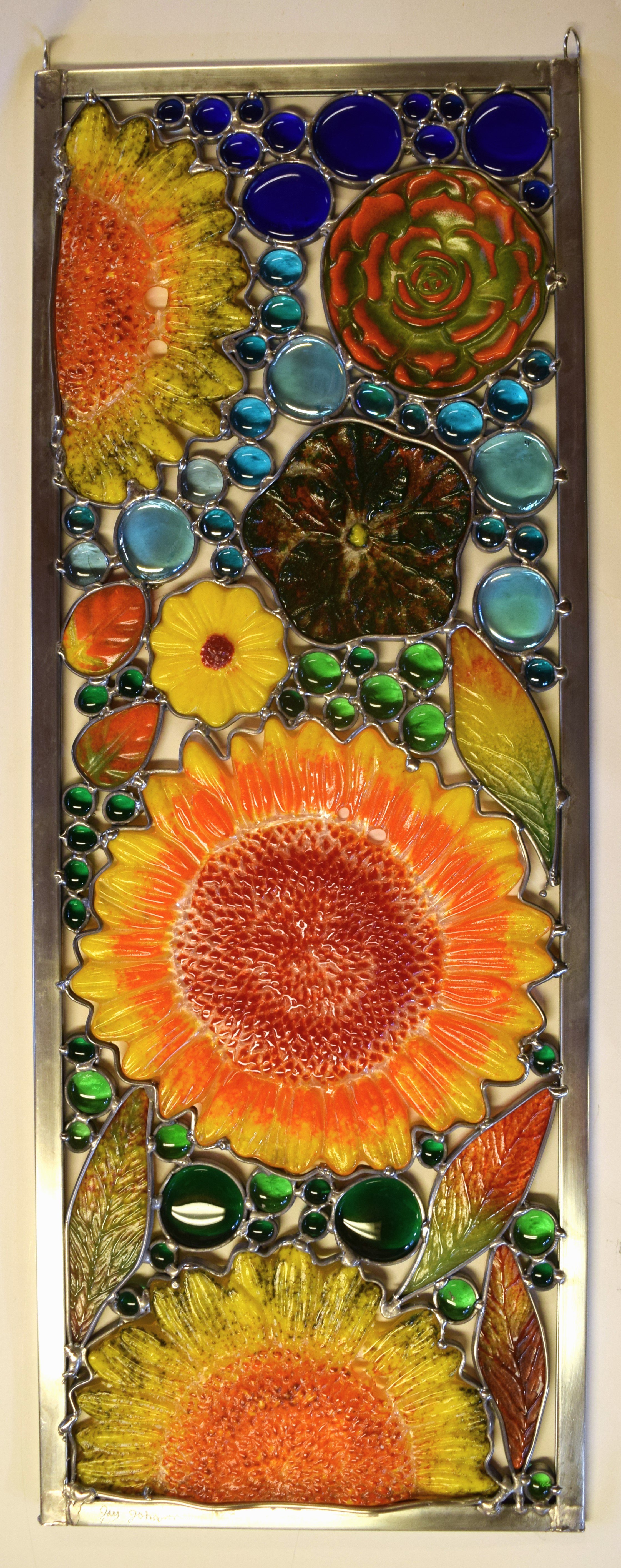 Hanging Floral Stained & Fused Glass Panel