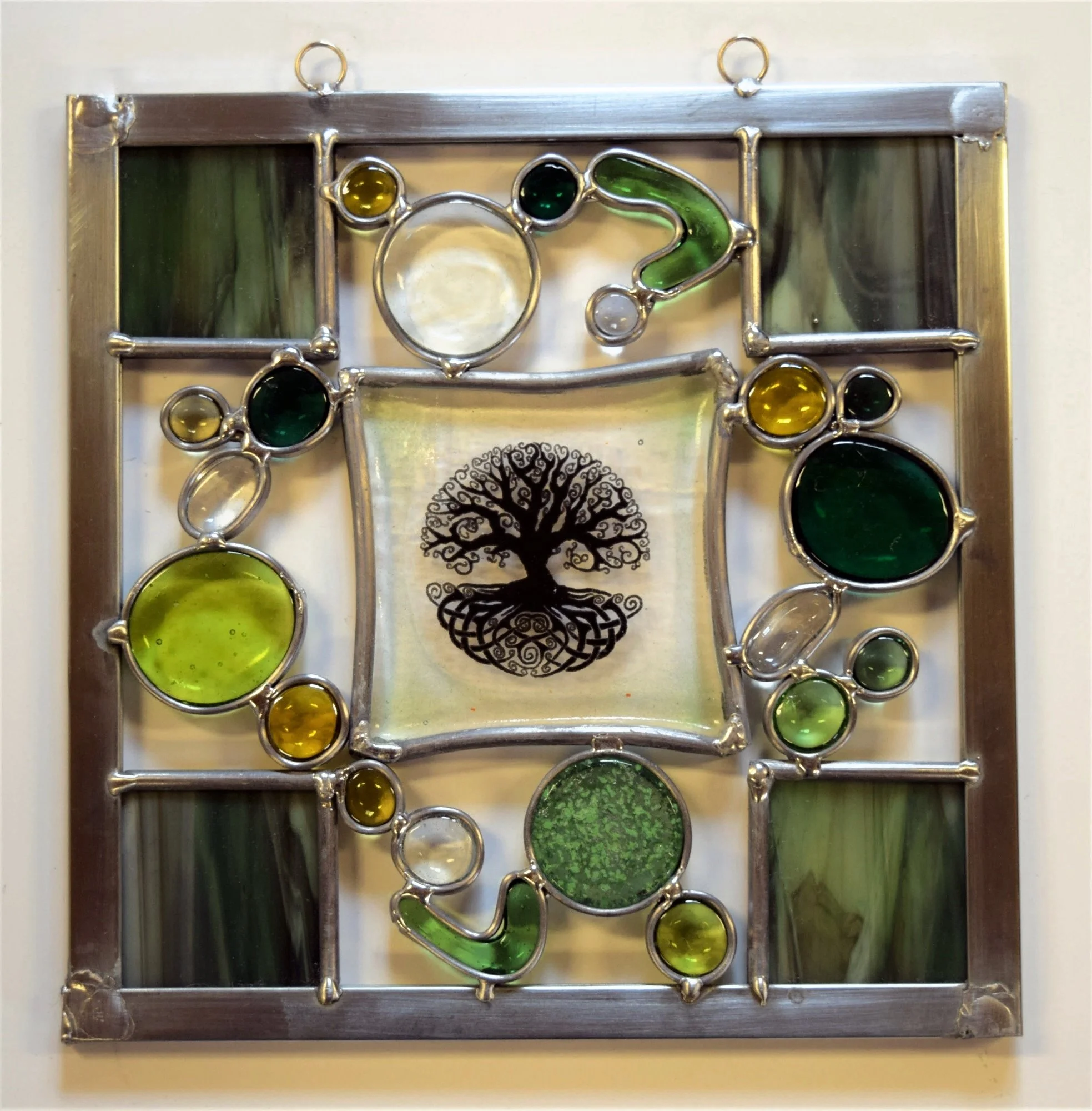 Stained Glass Panel with Tree of Life - 13"x13"