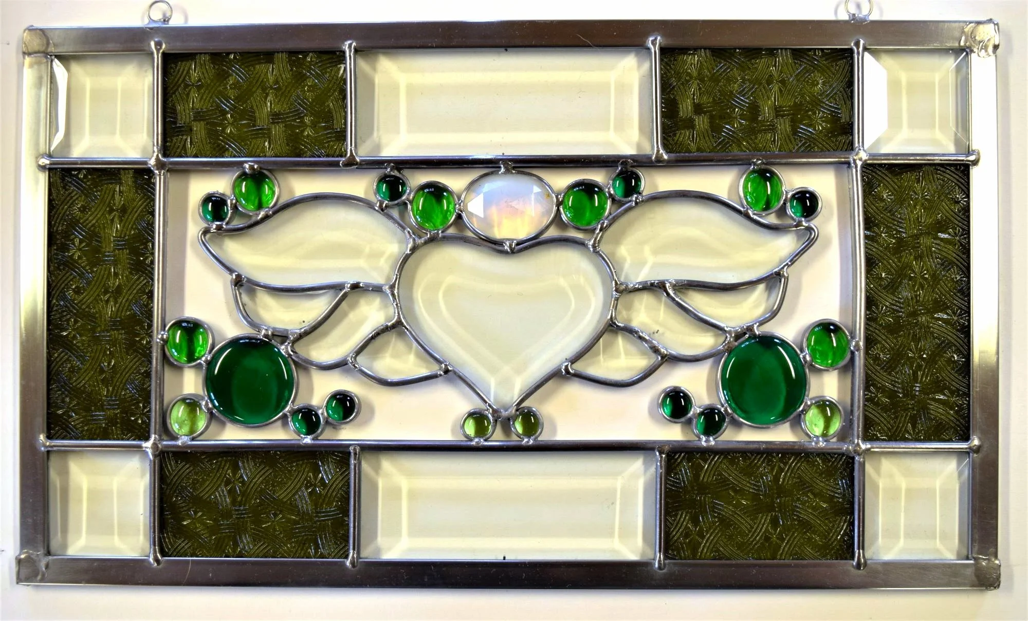 Stained glass beveled Flying Heart Panel.