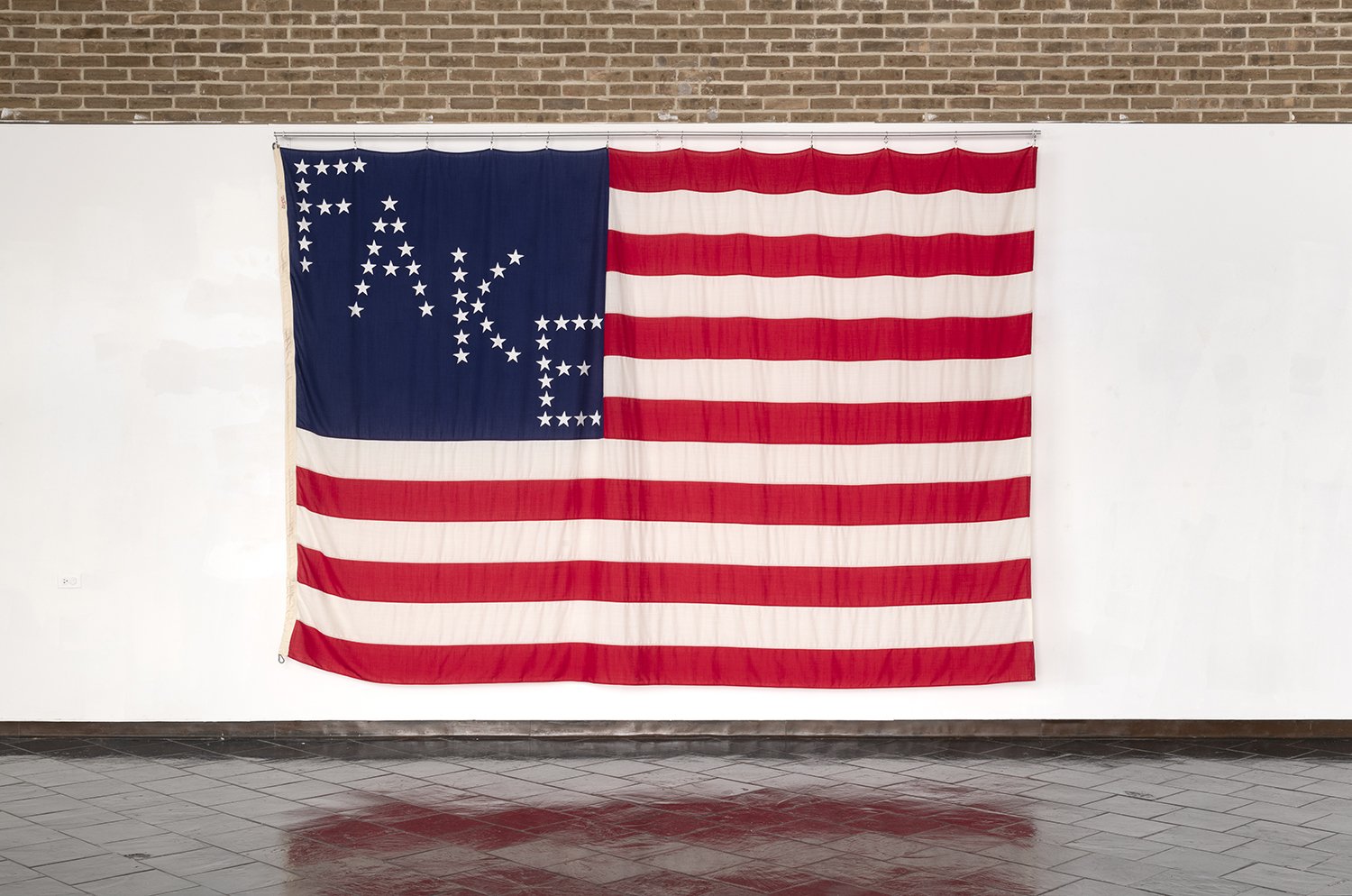   Rec-elections (False Flag),  2017 Wool, cotton 96 x 144 inches Installation view, Westchester Community College, Valhalla, NY 
