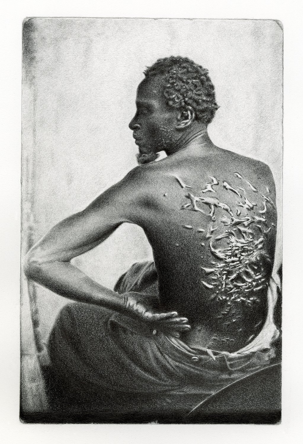  Restoring Truth and Sanity to American History (After "The Scourged Back", McPherson &amp; Oliver, 1863), 2025 Graphite on paper 12 x 17 in 