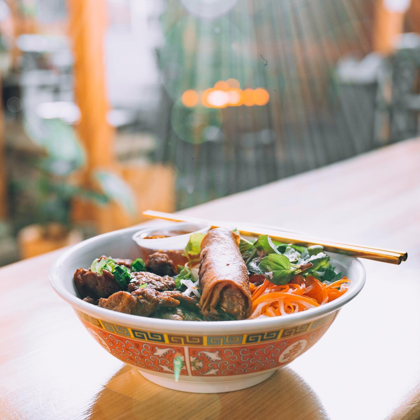 the ab&uacute;ndance bowl that could - vegan ab&uacute;ndance bowl with chewy crispy tofu skin ( so good you&rsquo;d think it&rsquo;s meat ) b&uacute;n: rice vermicelli, impossible lil egg roll, vegan fish sauce, viet herbs, picked veg &amp; abundanc