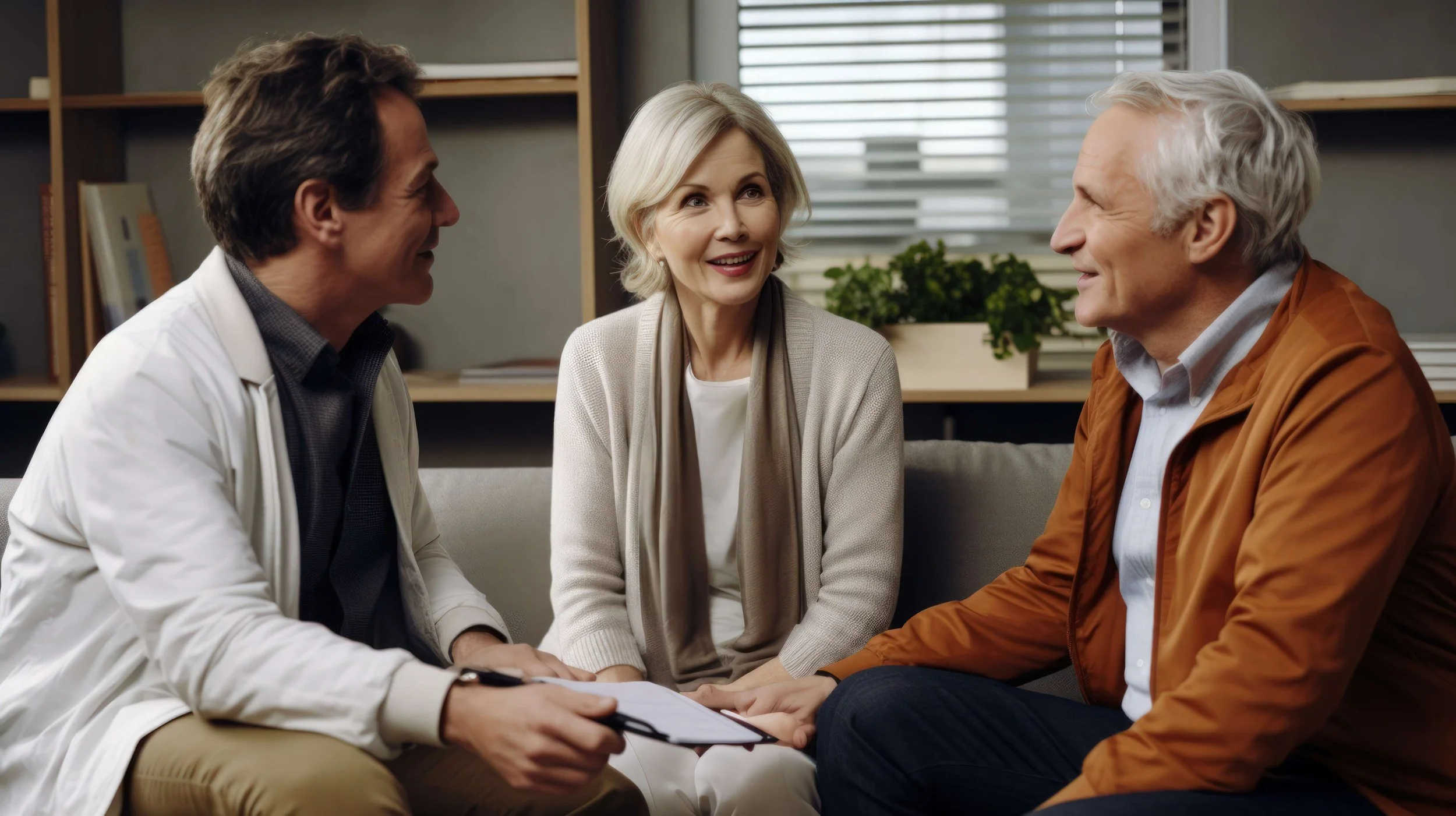 A doctor providing consultation to a mature couple.