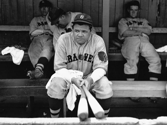 RUTH BABE w Boston Braves in dugout before final game at Baker Bowl 053035 May 3 1935.jpg