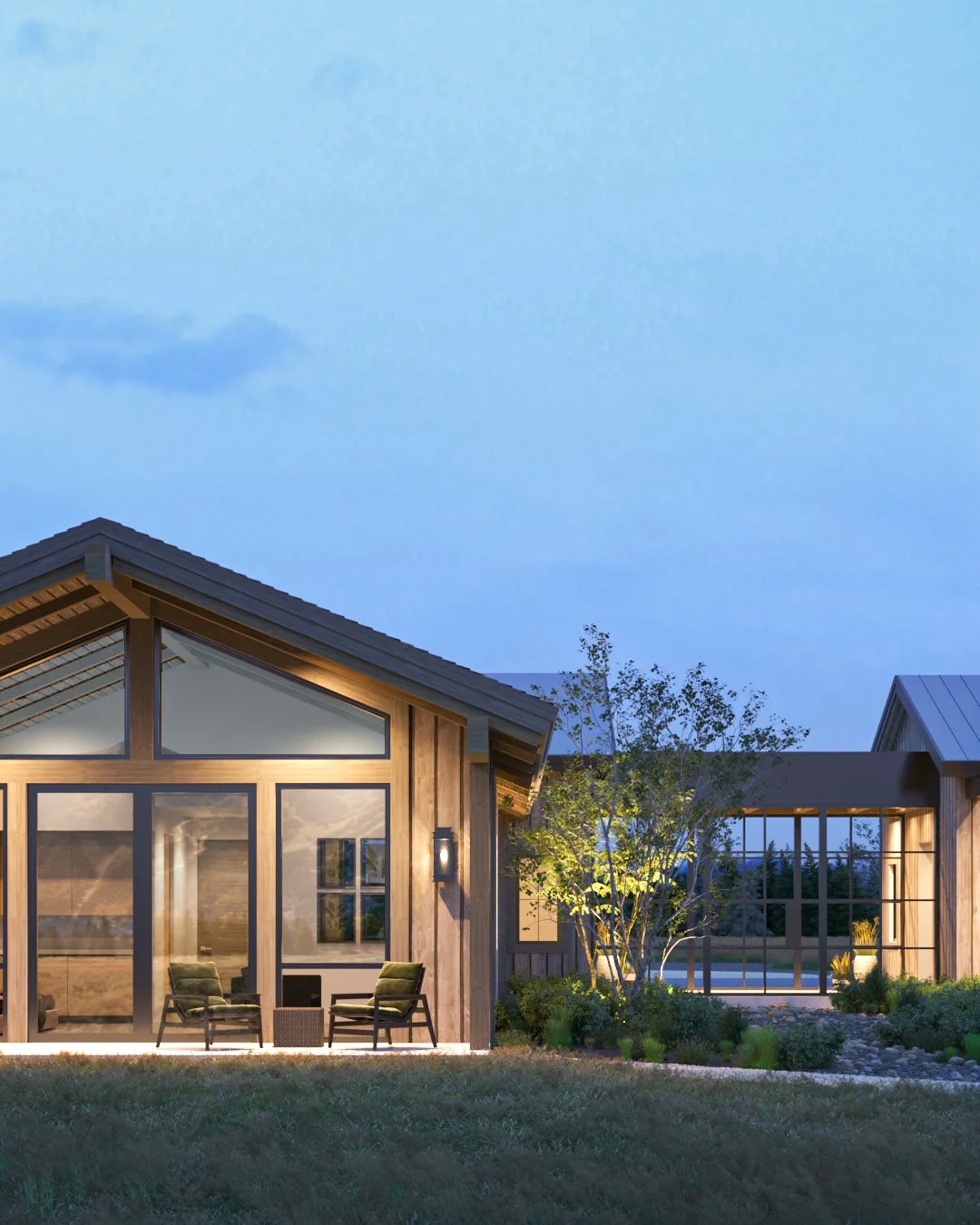 A closeup picture of a rear center of the Big Canyon house