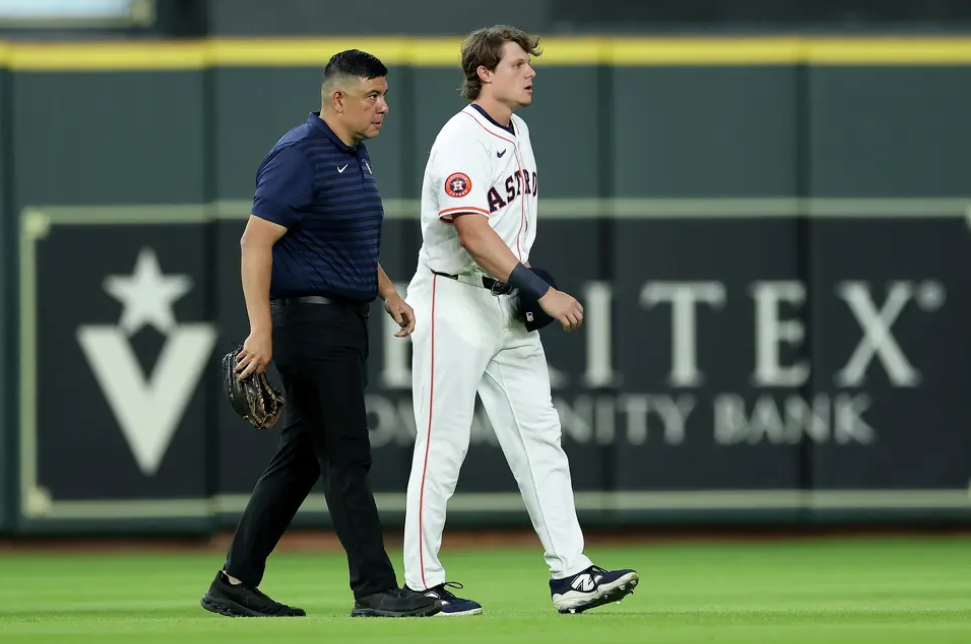 Jake Meyers, Houston Astros center fielder leaves the game with an injury