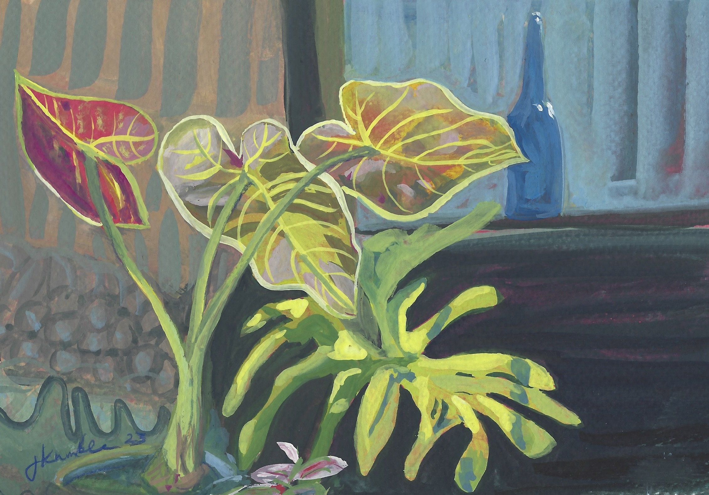  Philodendron  2022 Gouache and acrylic on paper 5x7” 