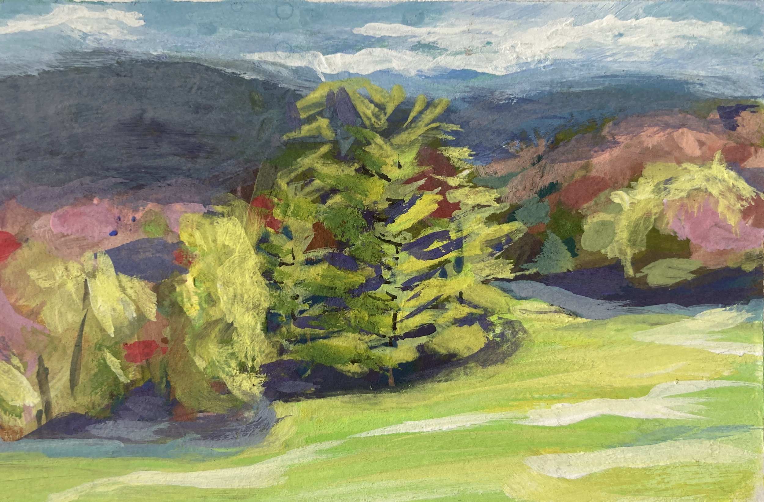  Springtime Comes to South Amherst 2020 Gouache on paper 3x5” 