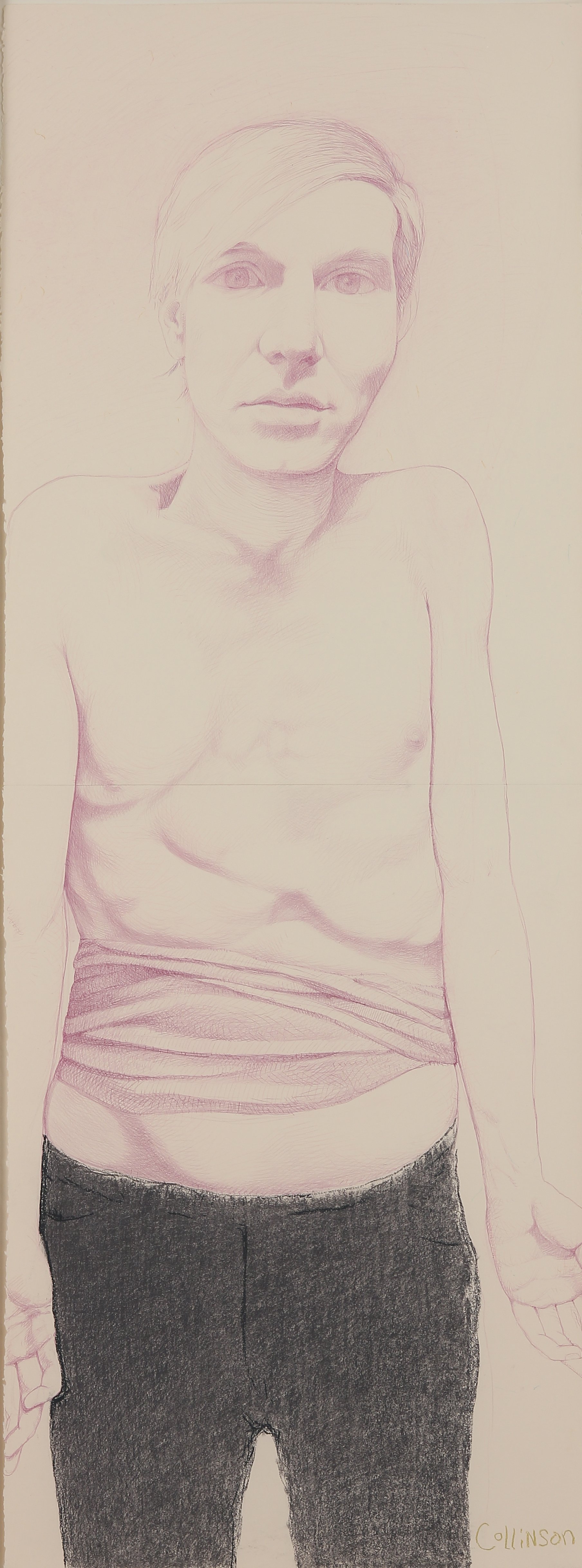 Andy (Shirtless), Chalk and color pencil on paper (2 Parts), 60 x 22 inches, 2015