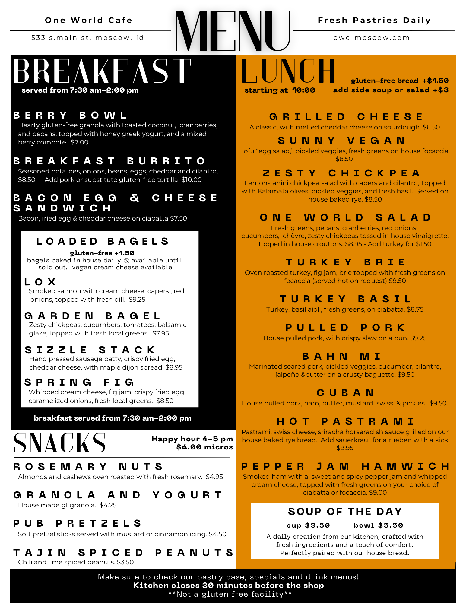 Food Menu — One World Cafe