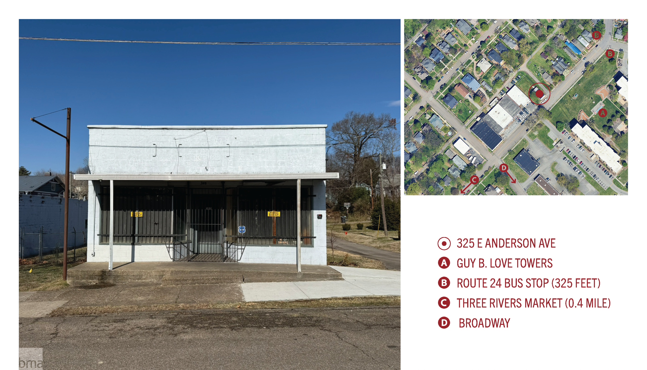 The existing storefront is located in Old North Knoxville, convenient to Broadway and the rapidly developing Happy Holler district. The updated historic storefronts of Happy Holler and craftsman era homes of Old North play an integral role in the des