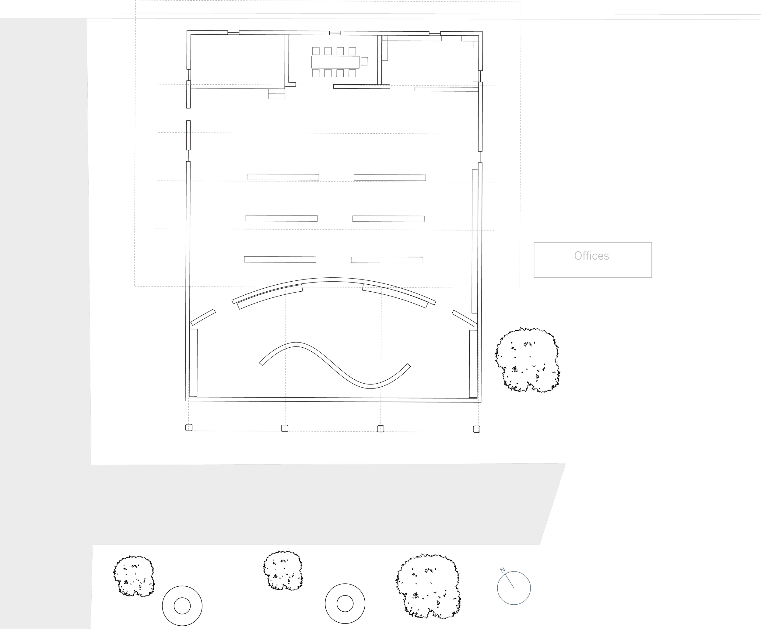 Library plan, showing the interior "inner sanctum" and a covered exterior space for informal learning and socializing opportunities.