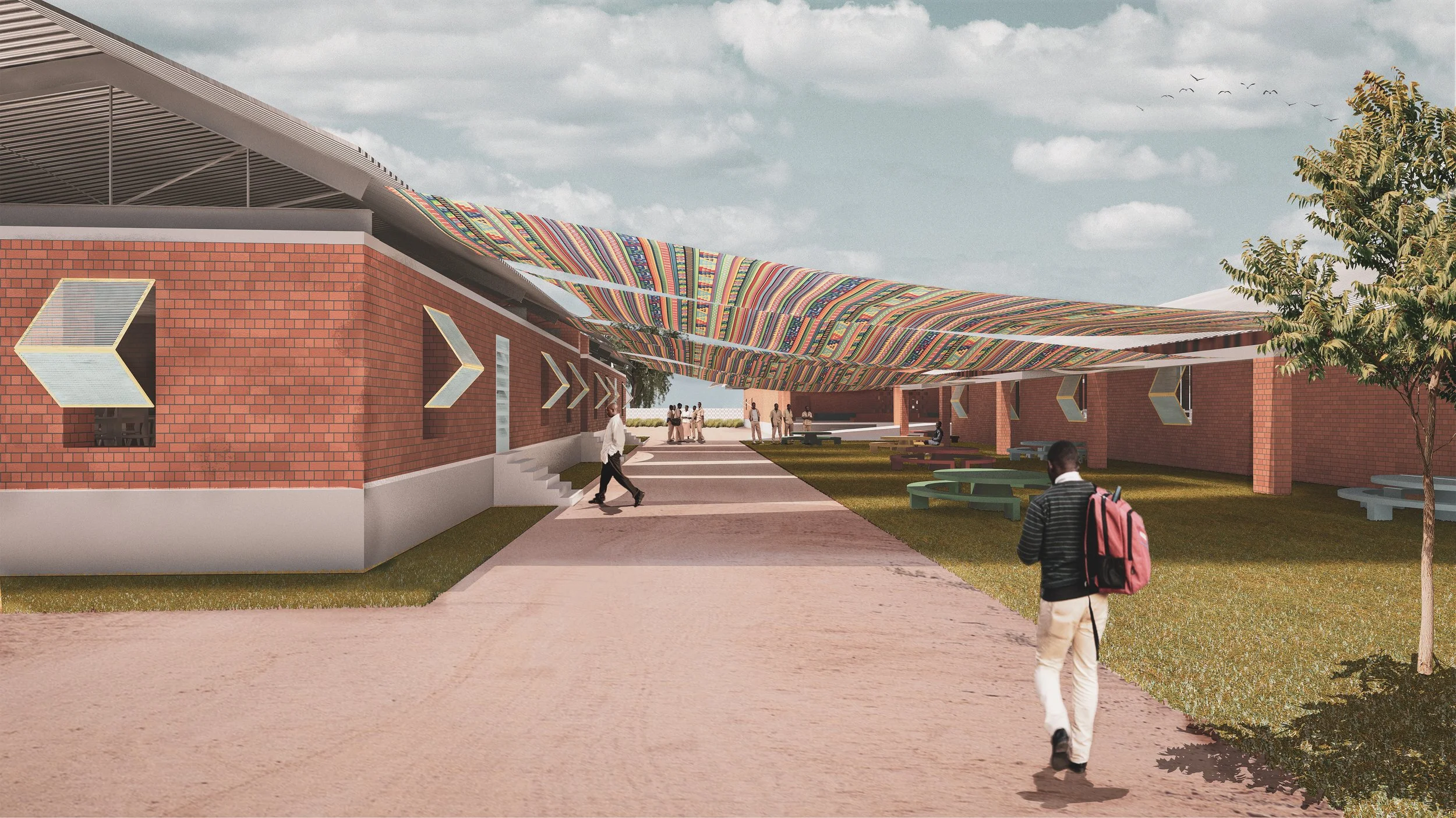 Closely-placed, grid-oriented buildings improve opportunities for shade in the hot Mozambican sun.