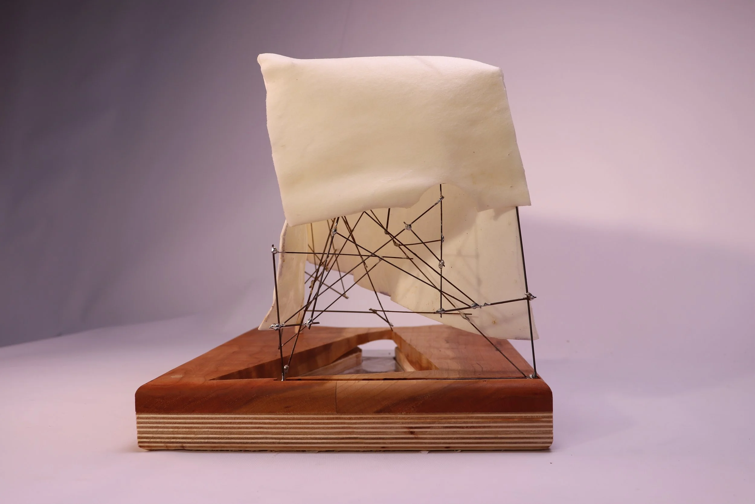 Monolith 01: Rawhide, piano wire, wood, mirror
