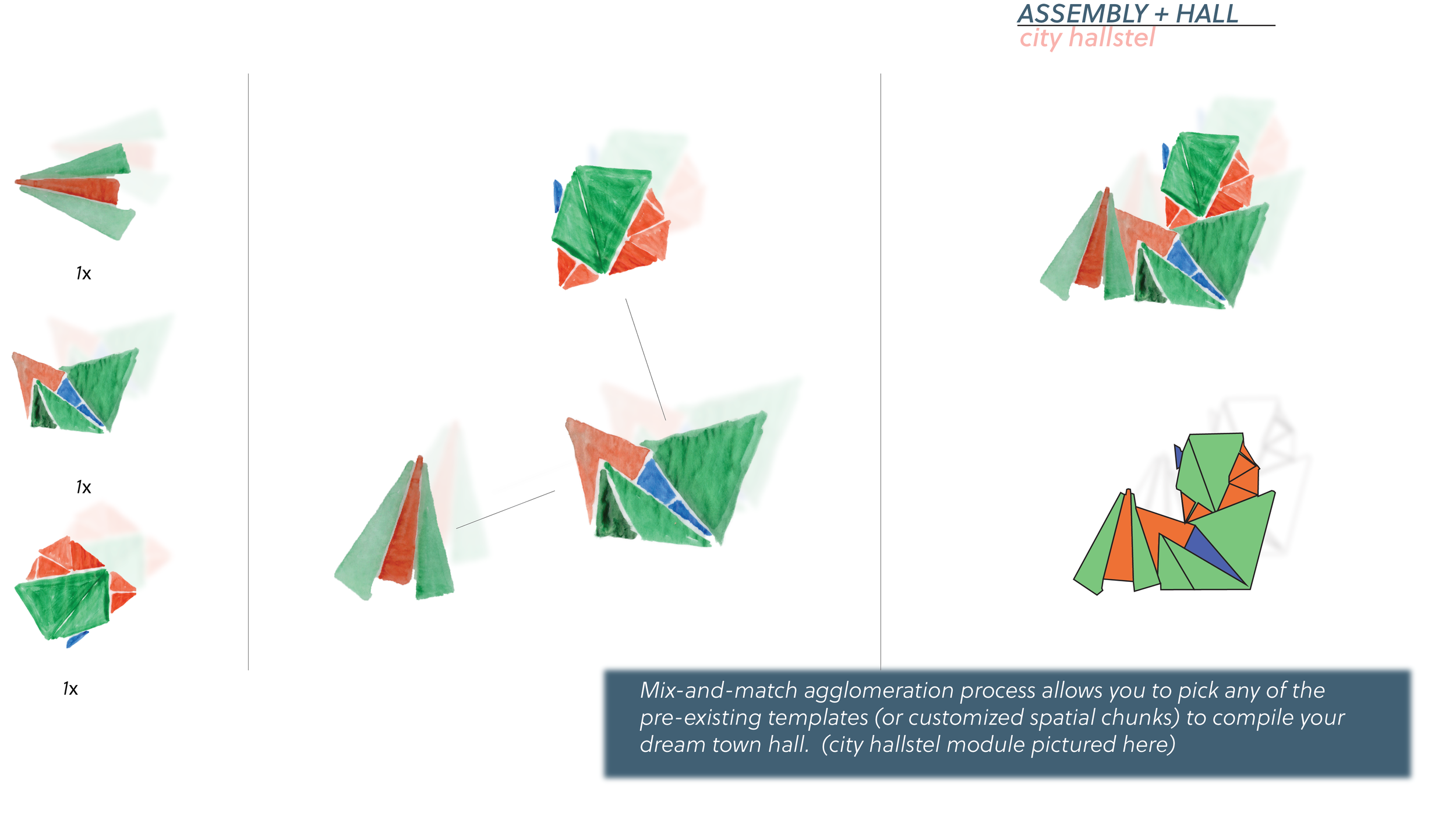 An example of assembling modular designs from the folded pieces to create complex architectural forms.