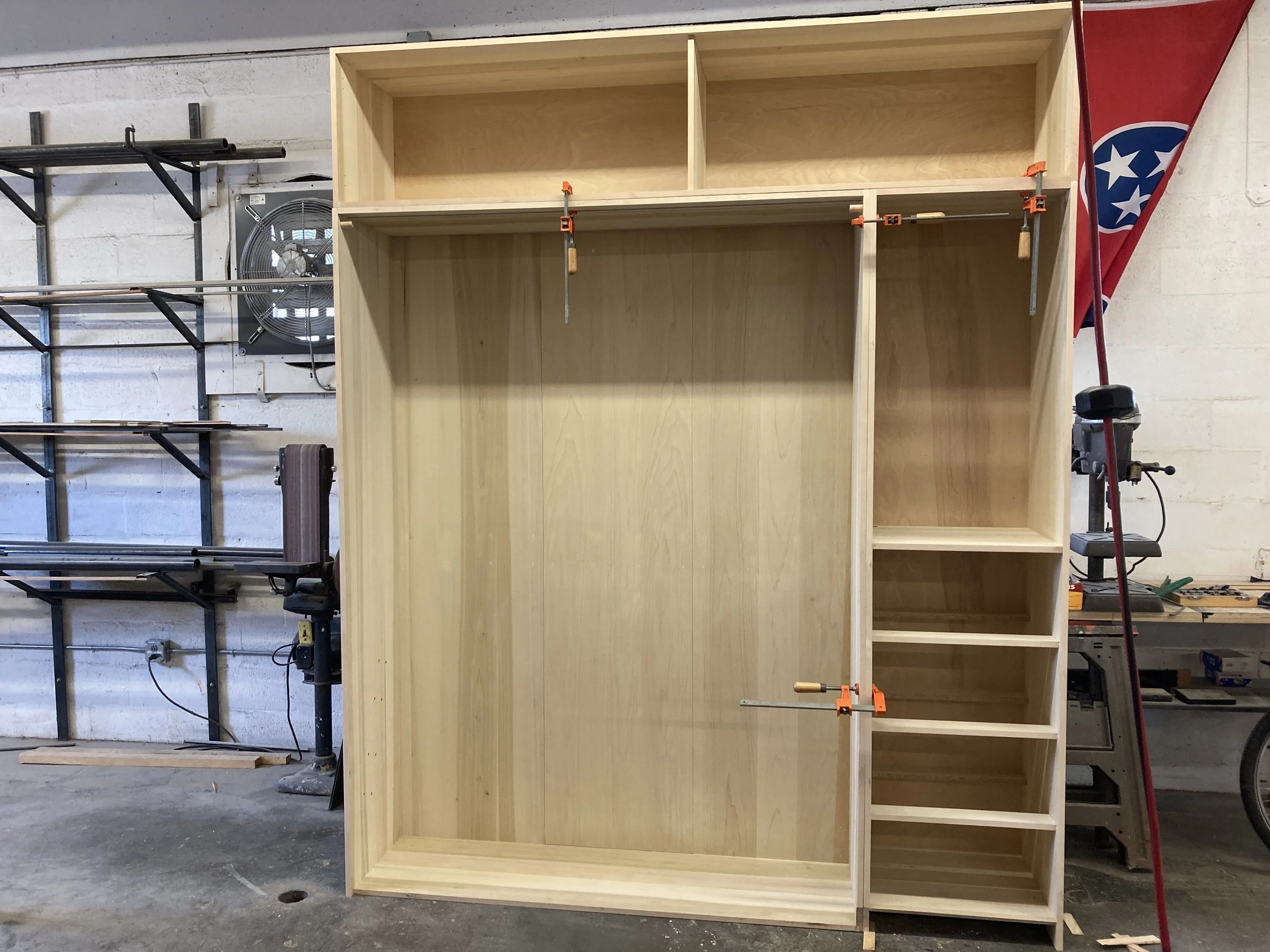 In-shop test-fit to ensure the three separate pieces play well together before painting and installation.