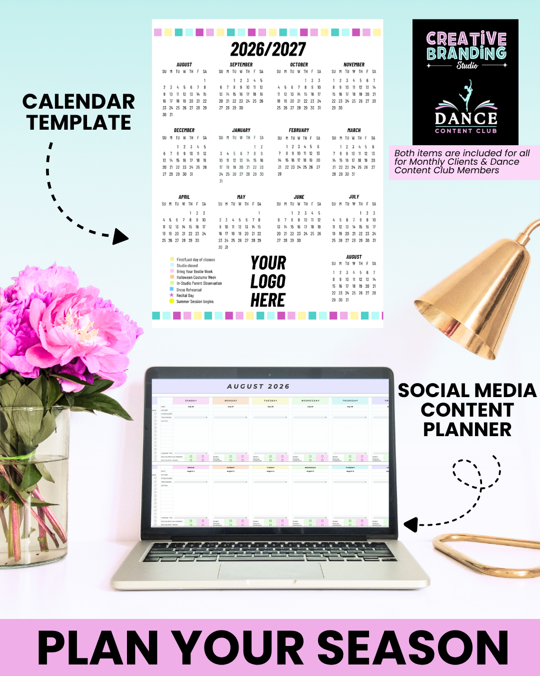 Creative Branding Studio's Dance Content Club monthly content calendar for dance studio owners