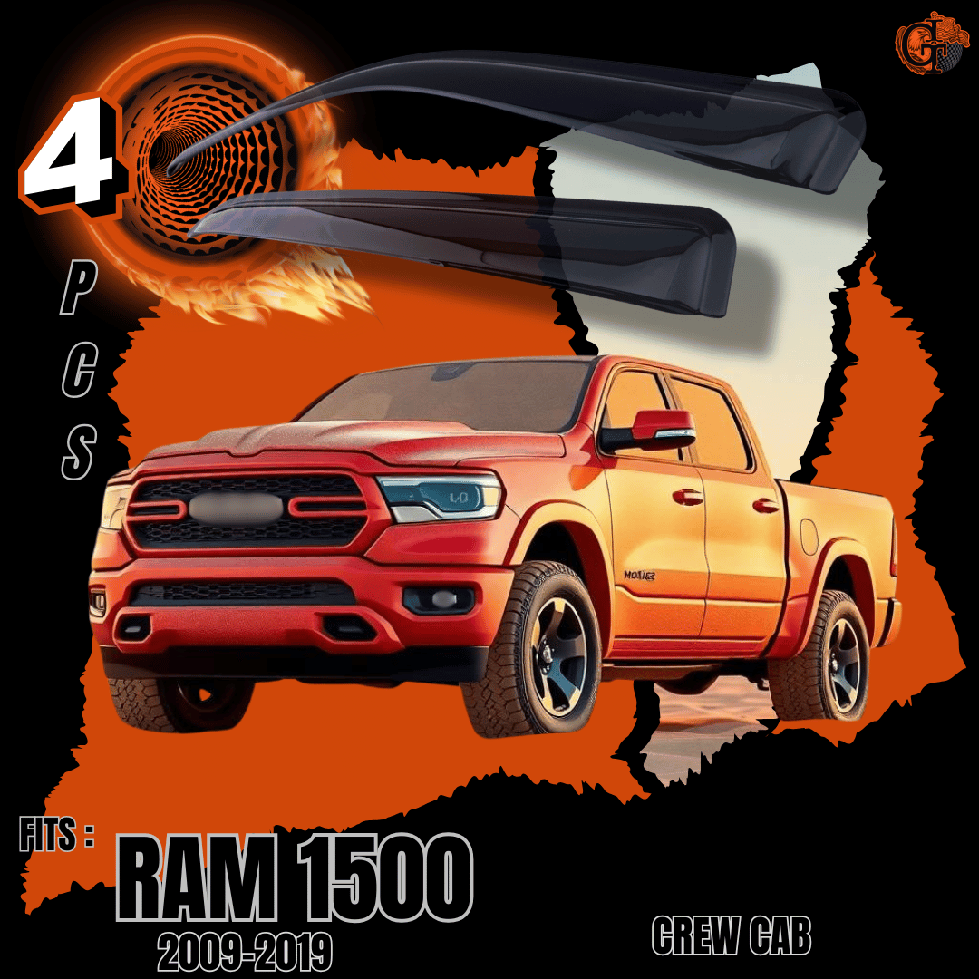 1-Dodge Ram 1500 Crew Cab 2009-2019 Black Auto-Visor Rain Guard-Main
