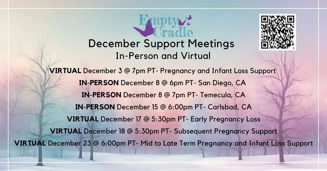 Join us for our December Support Meetings. We have 3 in-person meetings (Temecula, San Diego &amp; Carlsbad) and 4 virtual support meetings this month. #SupportMeetings 
Please continue to check our website for support meeting updates! 
https://www.e