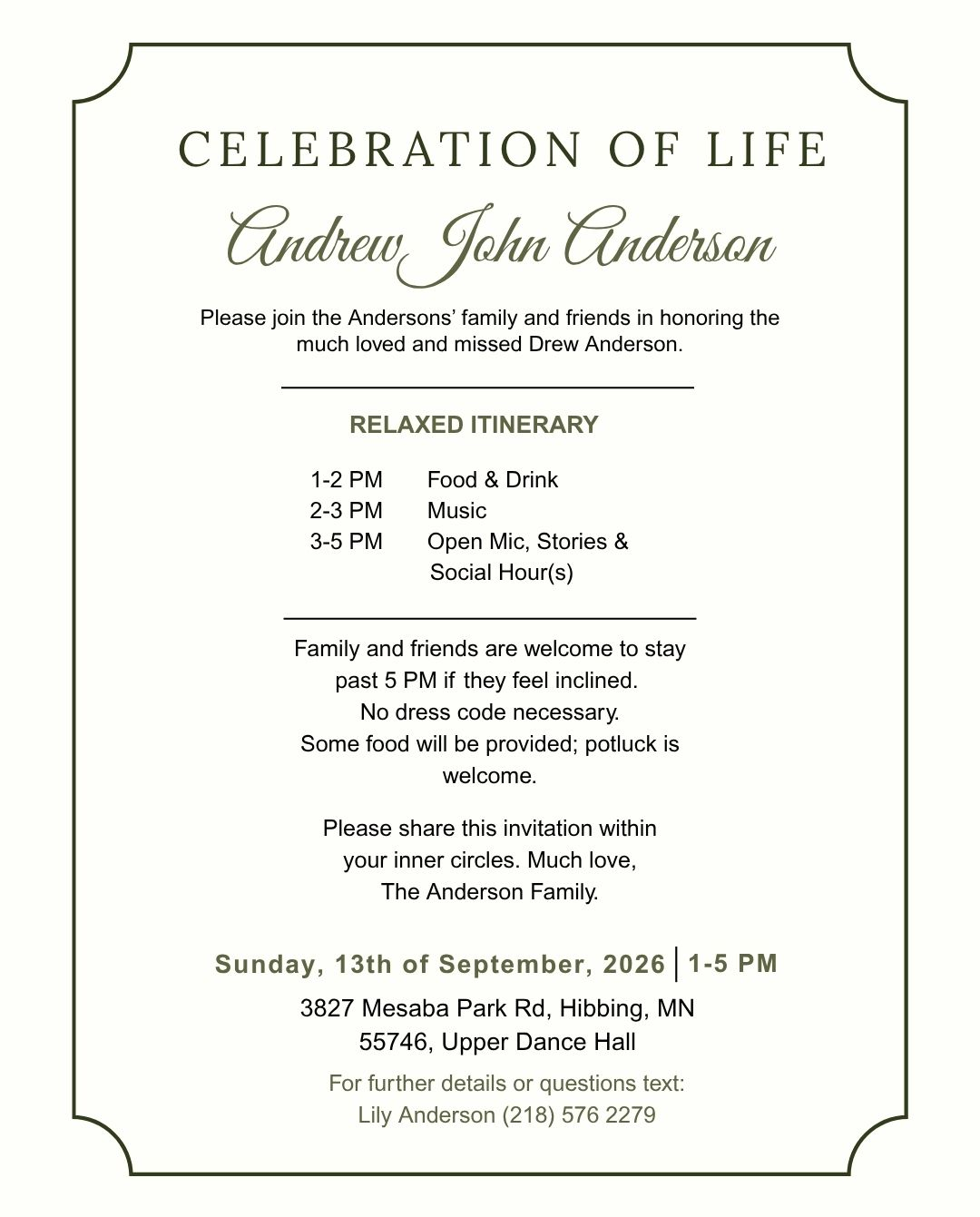 Drew Anderson Celebration of Life