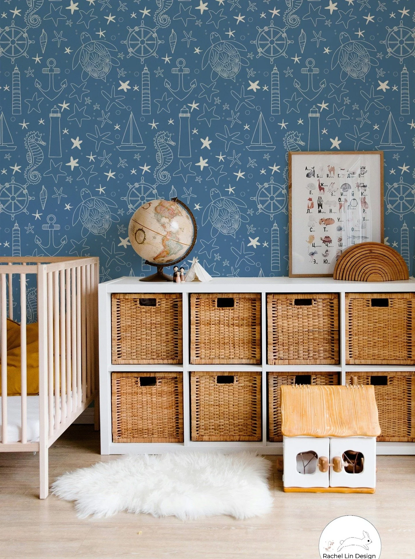 Someone just ordered 6 rolls of this. 🌊
And honestly, I completely understand why.
This is my Nautical Dreamscape &mdash; a hand-illustrated coastal pattern in deep denim blue and warm white, featuring sea turtles, lighthouses, starfish, seahorses, 
