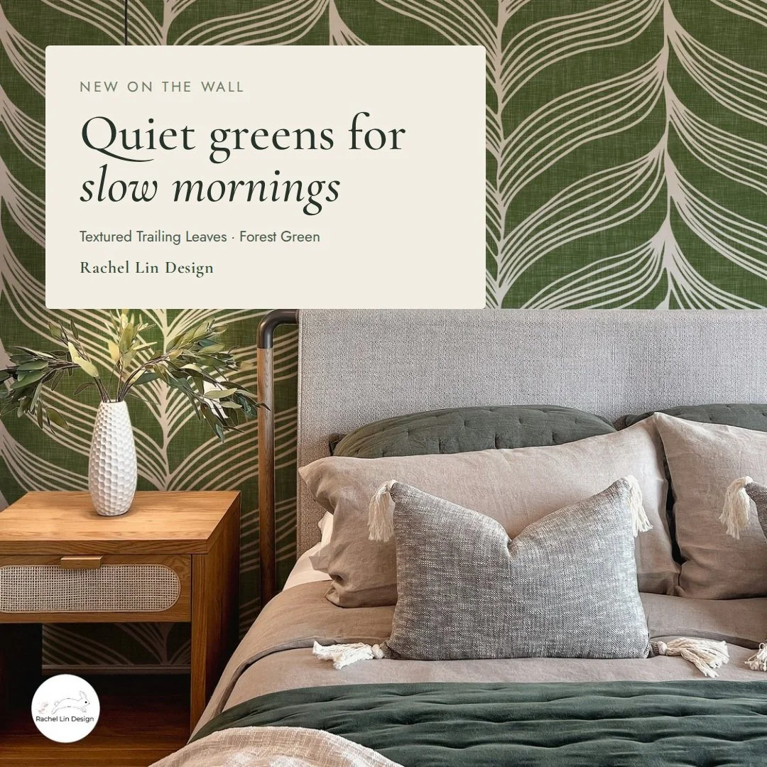 Slow mornings, soft light, and a wall full of trailing leaves. 🌿

Textured Trailing Leaves is all sweeping lines and a gentle linen texture in a deep forest green. It's calm enough for a bedroom, but it still feels like bringing a little nature indo
