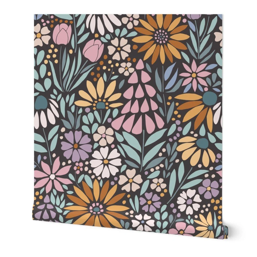 17835581-retro-floral-mosaic-sunny-yellow-lilac-purple-on-charcoal-gray-by-rachellindesign (1).jpg