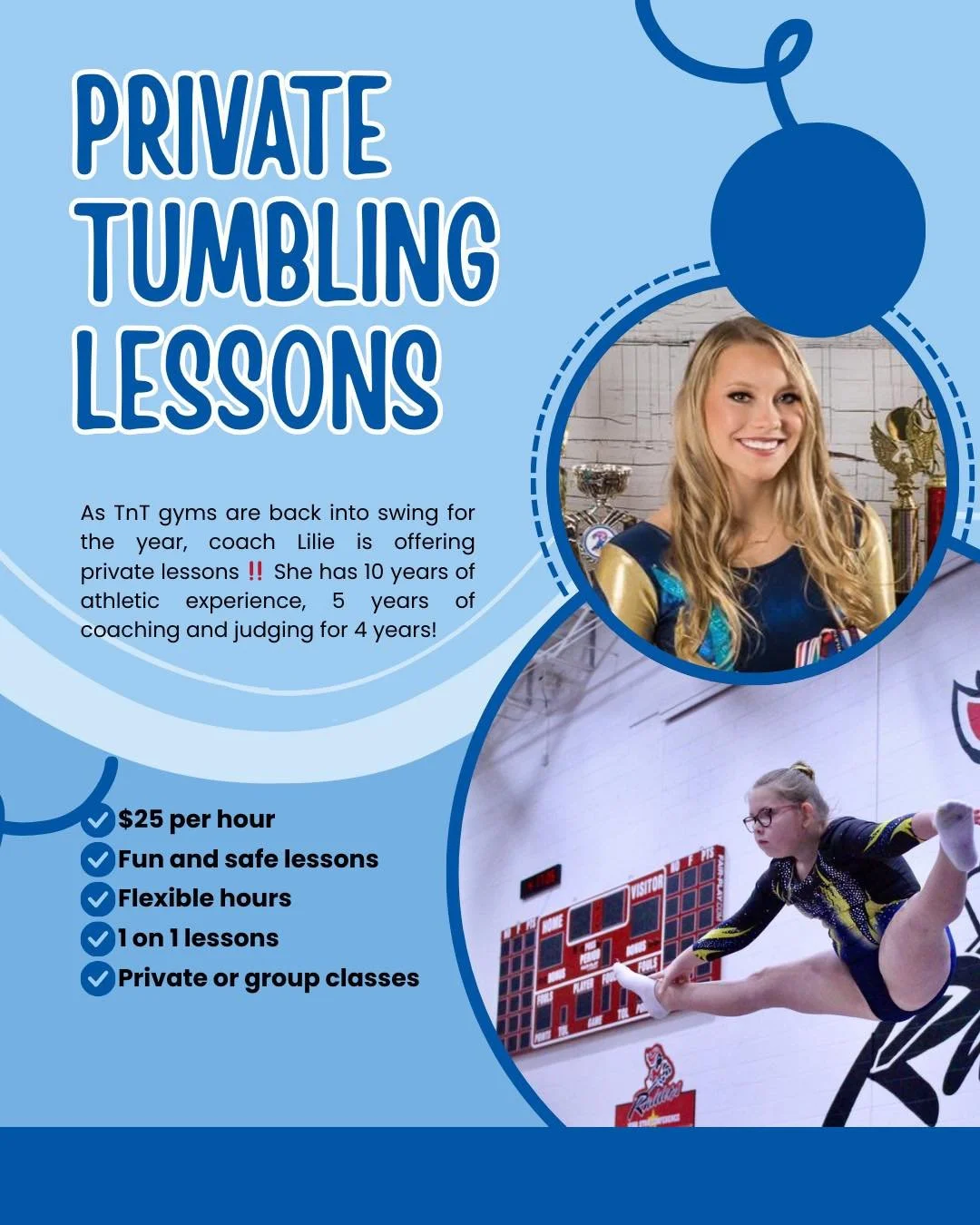 Please send us a message if you are interested in private lessons with Coach Lilie!