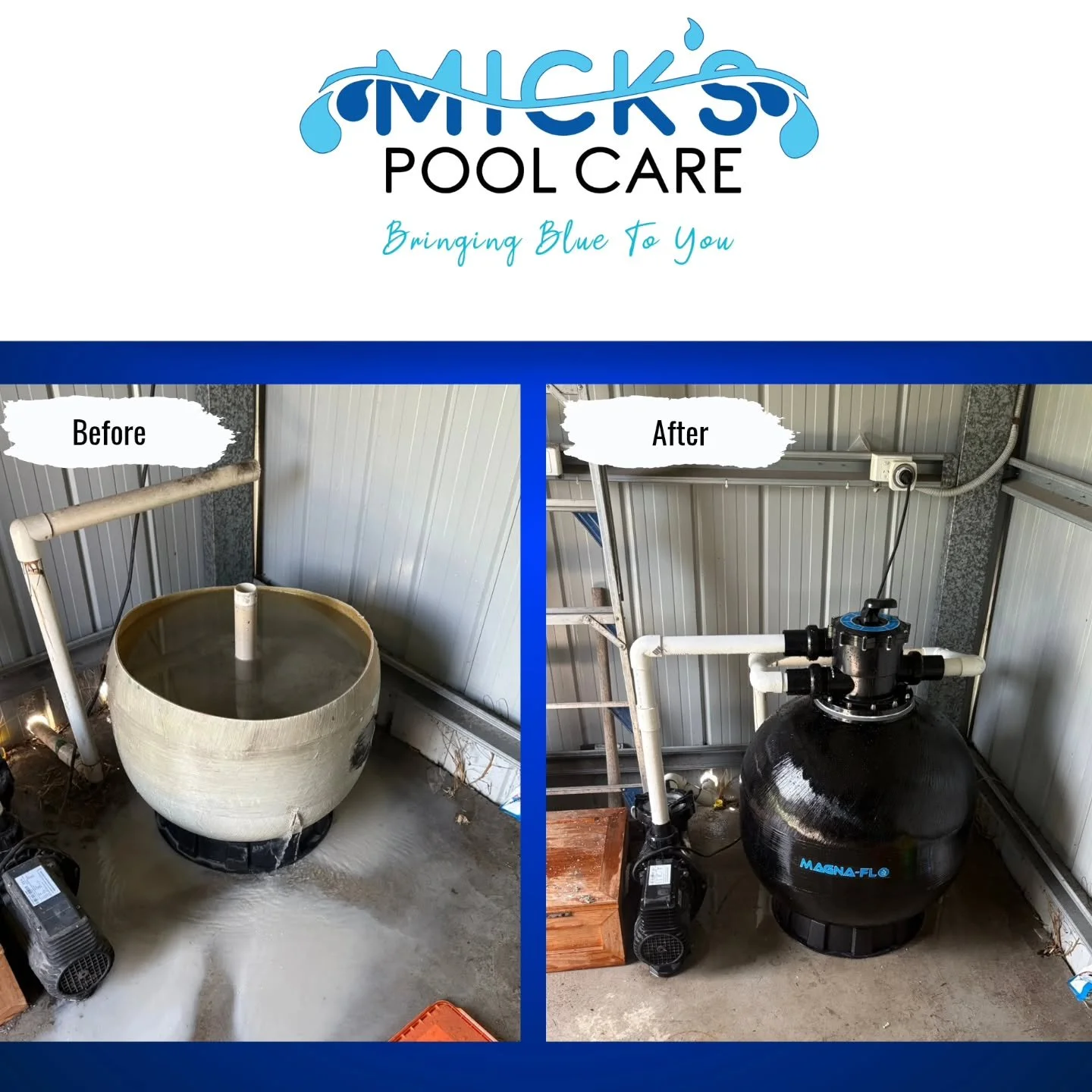Nothing beats a good transformation 💦 Old filter systems swapped for new, efficient setups ready for summer ☀️ 

Need a new filter? 💦
The Poolranger Magnaflow Sand Filter is one we highly recommend &mdash; efficient, reliable, and built to last. It