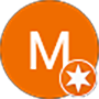 Orange circle with white letter M and a white star inside